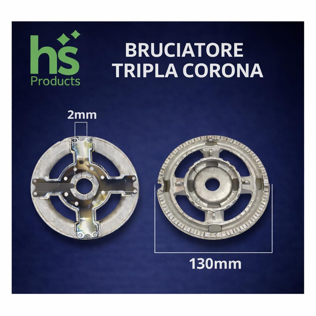 Ricambi Cucina a Gas – Bruciatore Tripla Corona con Piattello – Bruciatore Grande per Piano Cottura – Compatibile Ariston, Indesit, Smeg, Franke, Lofra, La Germania