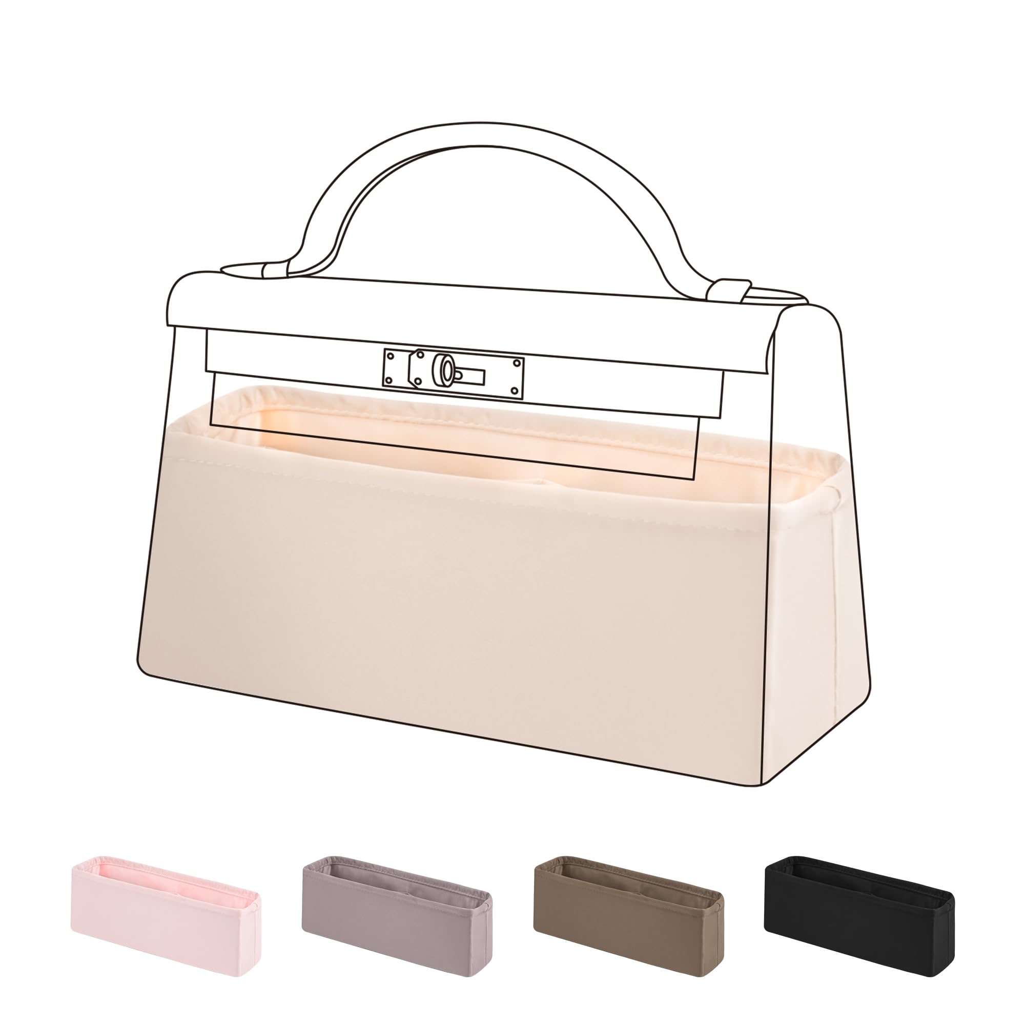 DGAZ Silk Purse Organiser Insert Fits MiniKelly Pochette, Silky Smooth Bag Organiser, Luxury Handbag & Tote Shaper (Craie, MiniKelly Pochette)