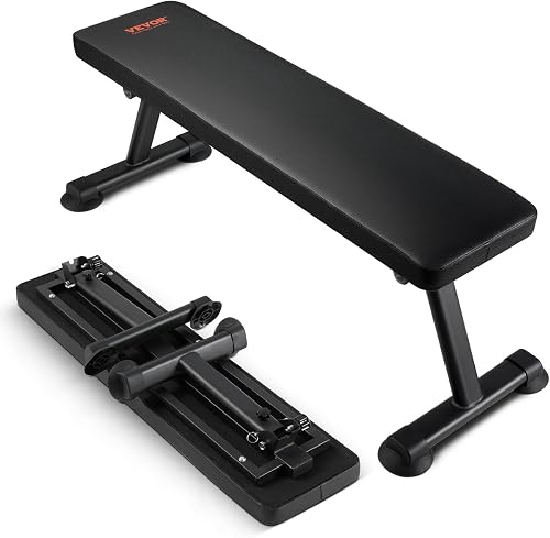 VEVOR Flat Weight Bench, 1000 LBS Foldable Workout Bench for Home Gym, Heavy Duty Steel Bench Press for Full Body Strength Training