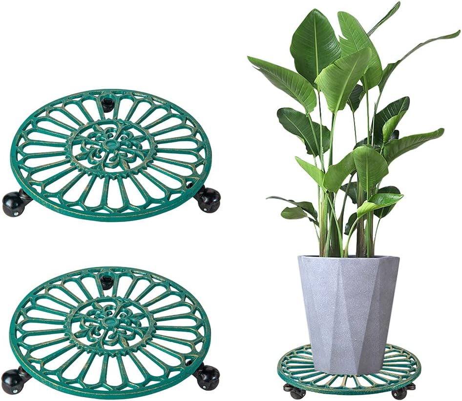 Sungmor Cast Iron Planter Caddies with Wheels Decorative Rolling Plant Stands
