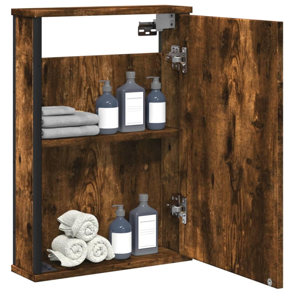 SYDE Armario Baño Espejo Madera Roble Ahumado 42x12x60 cm | Montaje en Pared, Almacenaje Amplio, Contrachapado Resistente a Humedad, Imagen Nitida