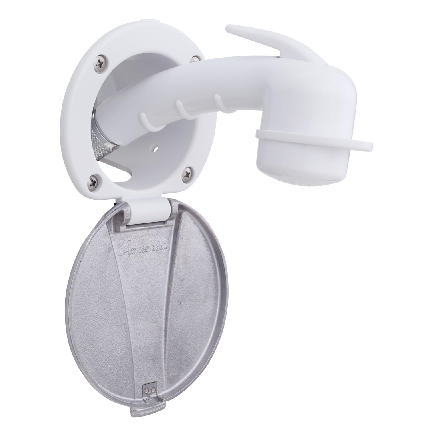 Recessed Shower- Arctic White Cup with Stainless Steel Lid, Small Arctic White Sprayer, 6' Stainless Steel Hose - 136-0048-AW-W