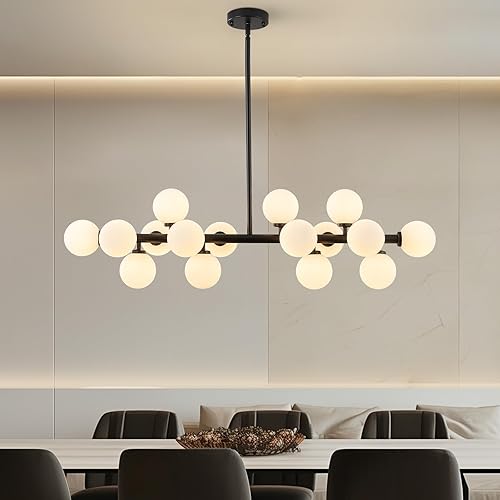 Miniatura 34 de GC-02 - Candelabro Sputnik con globo de cristal, lámpara moderna de mediados de siglo con 16 luces sobre mesa, candelabros lineales para comedor