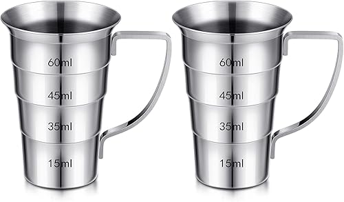 Zeyune Jiggers escalonados de 2 onzas con mango de acero inoxidable para medir bebidas, herramienta de medición escalonada para camareros, bares,