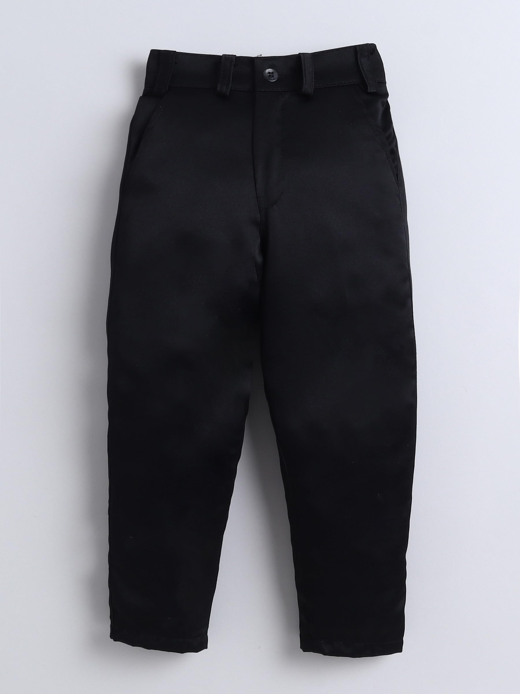 FOURFOLDS Boys Cotton Diamond Embroidery Bib Shirt & Pant Set With Bow- Black & White 4