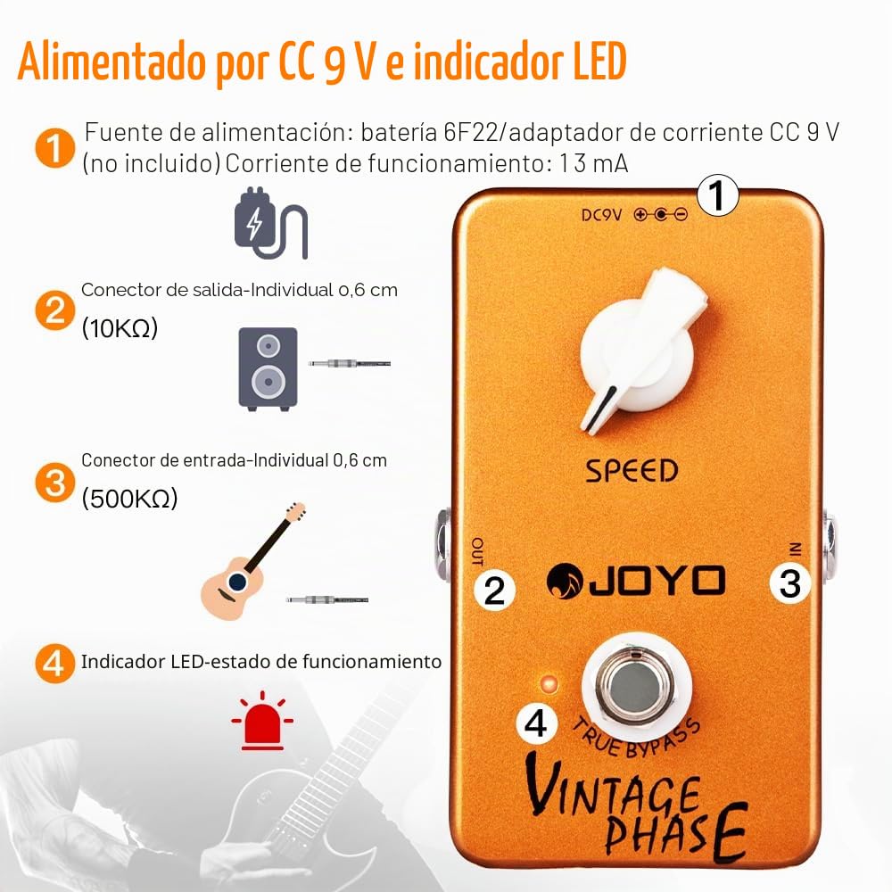 JOYO Pedal de guitarra de fase vintage, tono clásico de los años 70 con control de velocidad para guitarra eléctrica, True Bypass (JF-06)