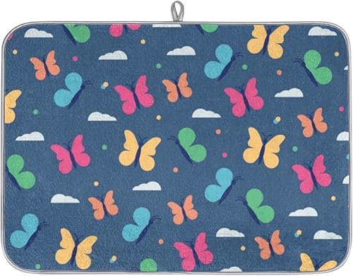 Butterfly Brilliance Premium Dish Drying Mat for kitchen counter - Absorbent Polyester Fabric, Non-Slip Backing - Ideal for Kitchen Counters - 18x24