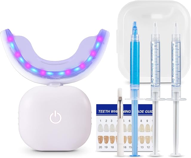 Wireless Teeth Whitening Light, TOWODE 32 LED Red and Blue Light Teeth Whitening Lamp with Charging Case, Comes with 2 Teeth Whitening Gels and 1 Desensitizing Gel, Also Includes Whitening Tray