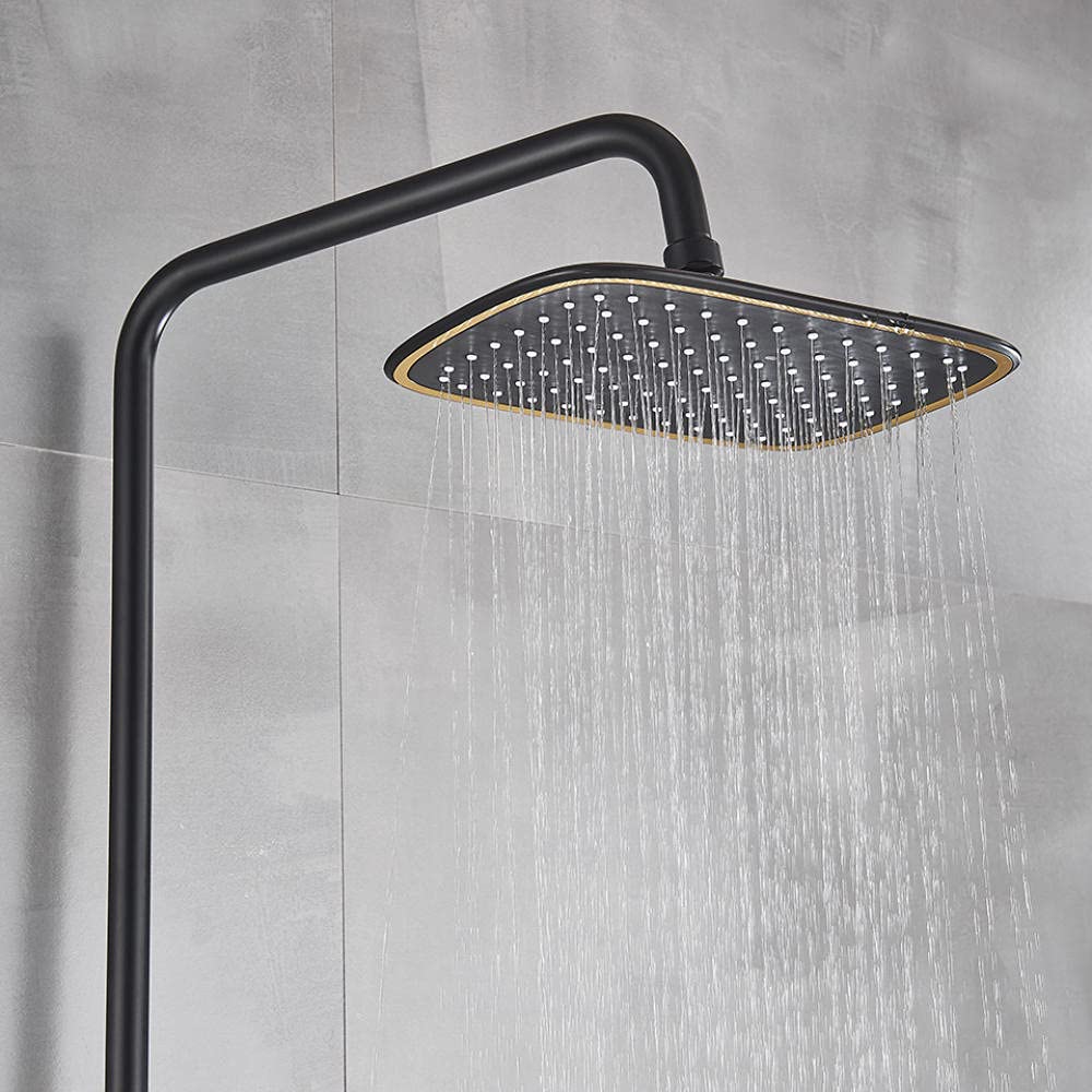 Rubinetto per Bagno, Doccia a Pioggia, Miscelatore per Vasca da Bagno a Parete, Set di rubinetti per Bidet, Nero Opaco, Oro Opaco A