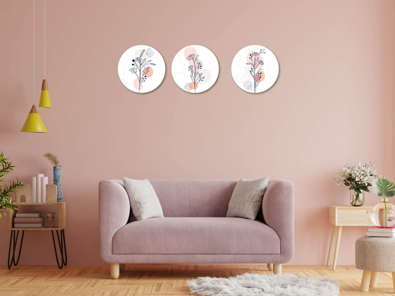 Aadee craft ROUND CANVAS Beautiful Multicolor Floral Painting set of 3 for Living Room Drawing Room Home Decoration, Hotel, Office(12 inch x 12 inch) Wall art I Home and Kitchen I Wall Decor.