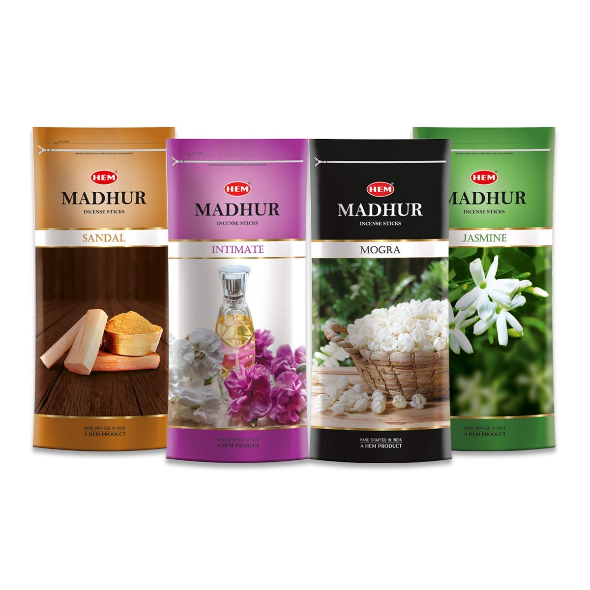 HEM Madhur Incense Sticks Combo of 4 Fragrance Pack of 4 (135 GMS Each) - Jasmine, Mogra, Sandal & Intimate - Pooja Room Items for Aromatic Environment (B08FF34QCB) Amazon Price History, Amazon Price Tracker