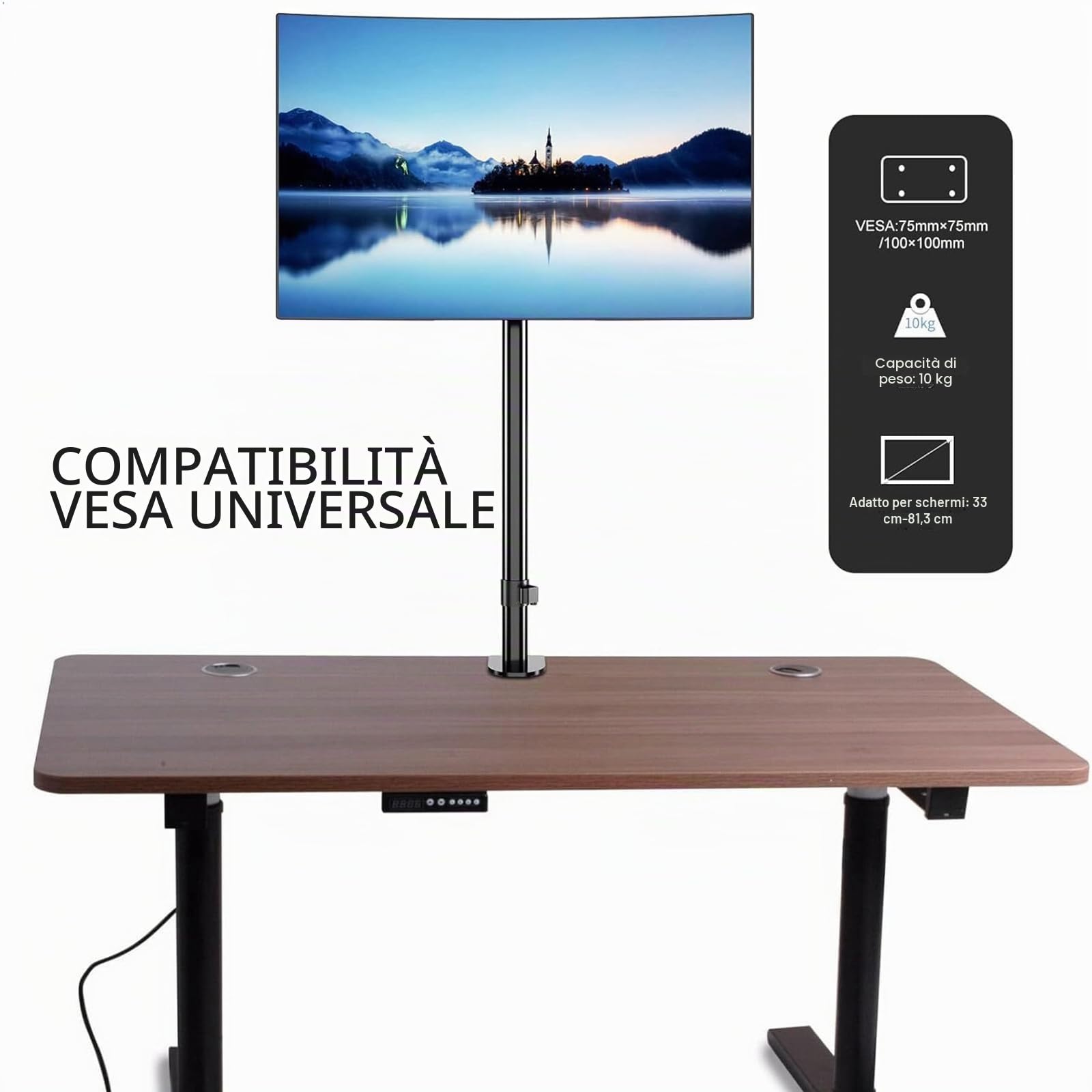 Pholiten Braccio per Monitor Singolo Extra Alto, Supporto Regolabile 800mm per Schermi LCD 13-32 Pollici, Portata Fino a 10kg, MD9801