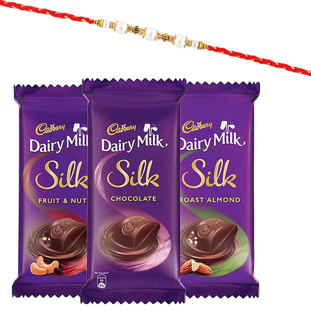 SFU E Com Cadbury Dairy Milk Silk Chocolate Hamper | Flower Design Rakhi with Chocolate Gift for Brother | Rakhi for Brother | Roli, Chawal, Chandan, Misri | 26