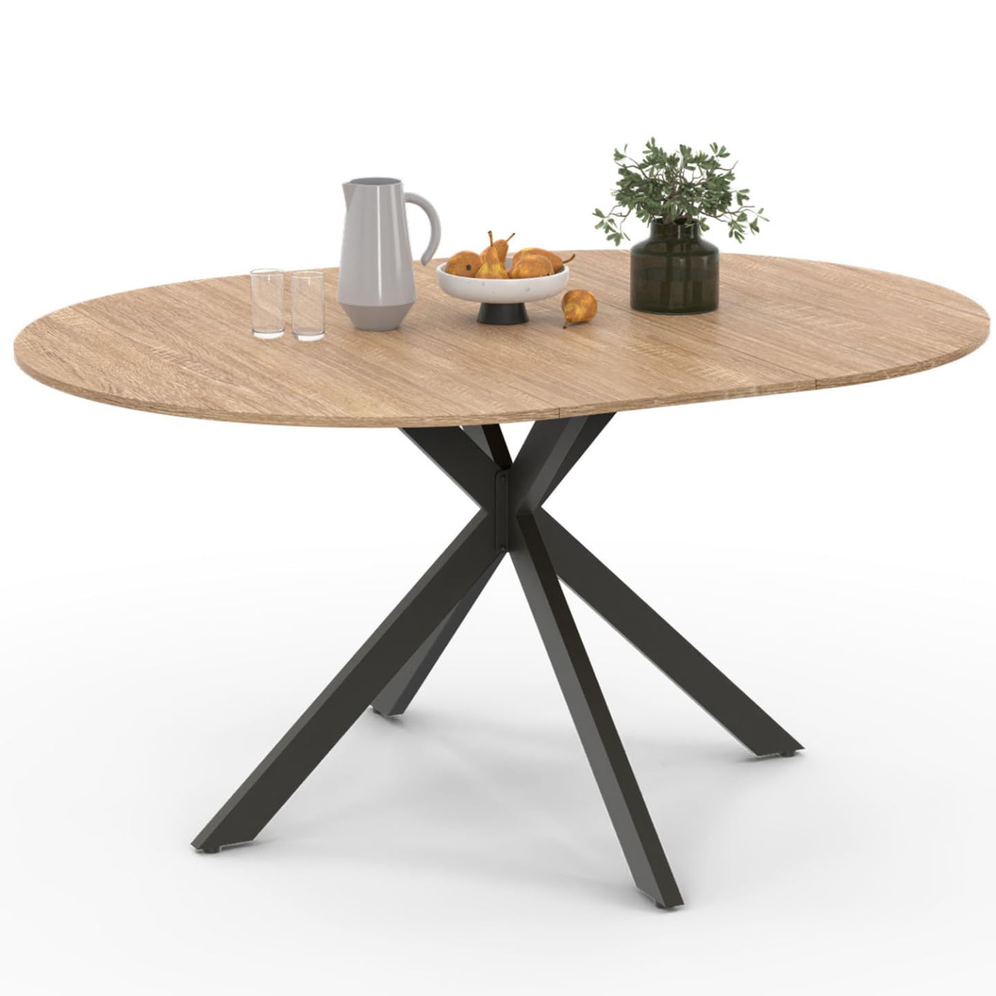 IDMarket - Table à Manger Extensible Ronde Alix 4-​8 Personnes Pied araignée Bois et Noir 110-​150 cm