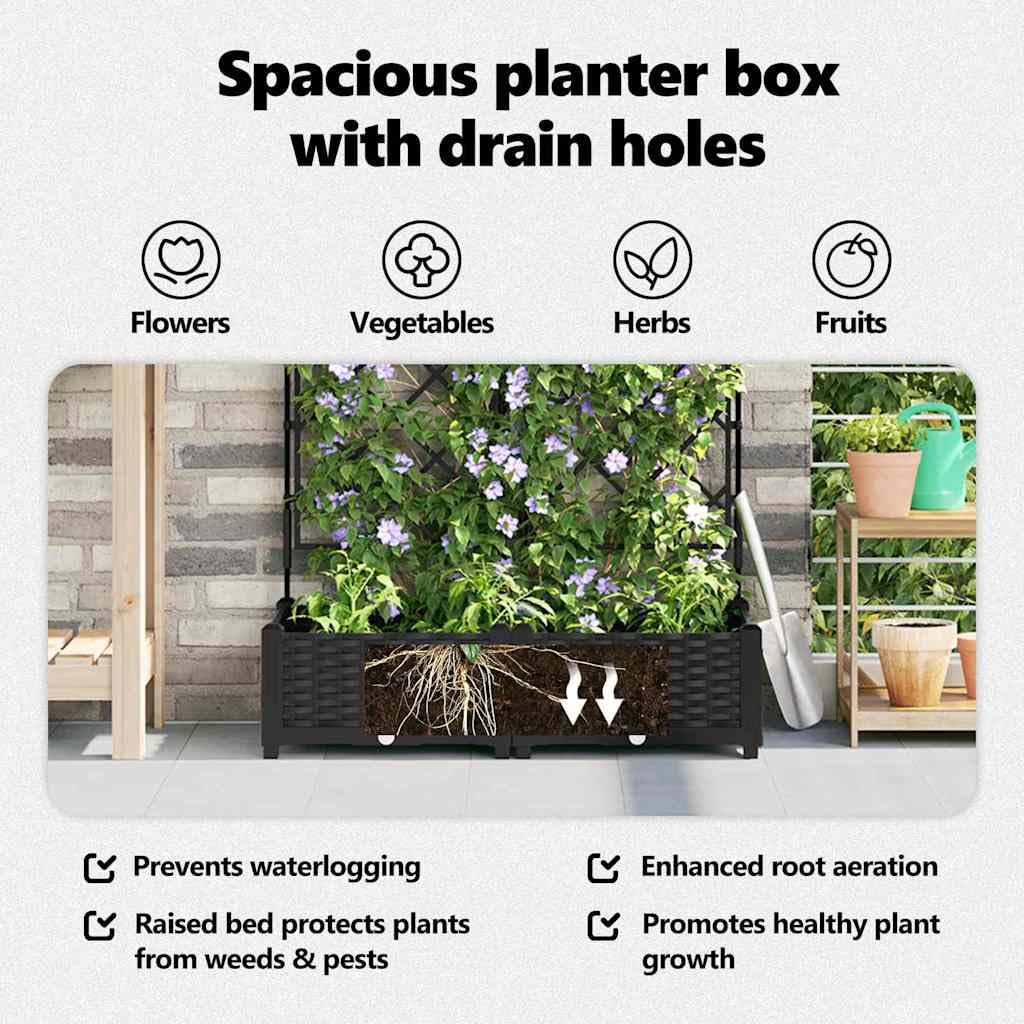 vidaXL Vaso da Giardino 2 PCS Nero 80 x 40 x 125,5 cm Plastica, Vaso Moderno e Resistente per Giardino e terrazzo, Elegante Contenitore in plastica, Decorazione Outdoor