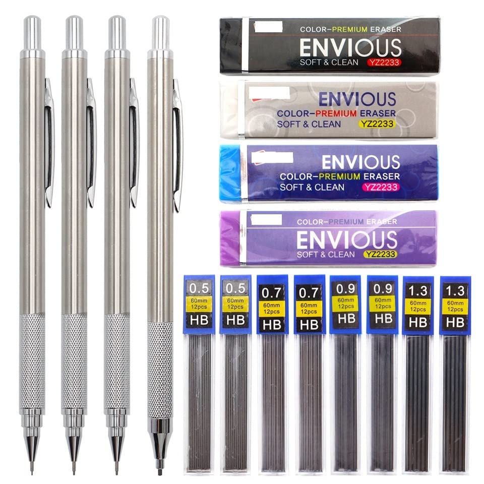 Ołówki, w pełni metalowe, mechaniczne, 0,5 mm/0,7 mm/0,9 mm/1,3 mm, automatyczne, do pisania, skanowania, artykuły papiernicze (czerwone) (czerwone)
