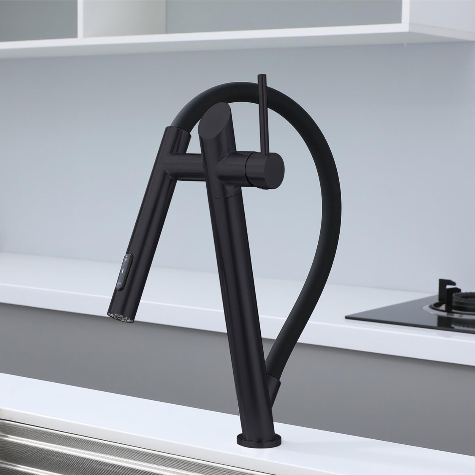 ZYCHSJXA Kitchen Sink Tap with Pull Out Sprayer Taps Swivel 3 Modes Stainless Steel-Black