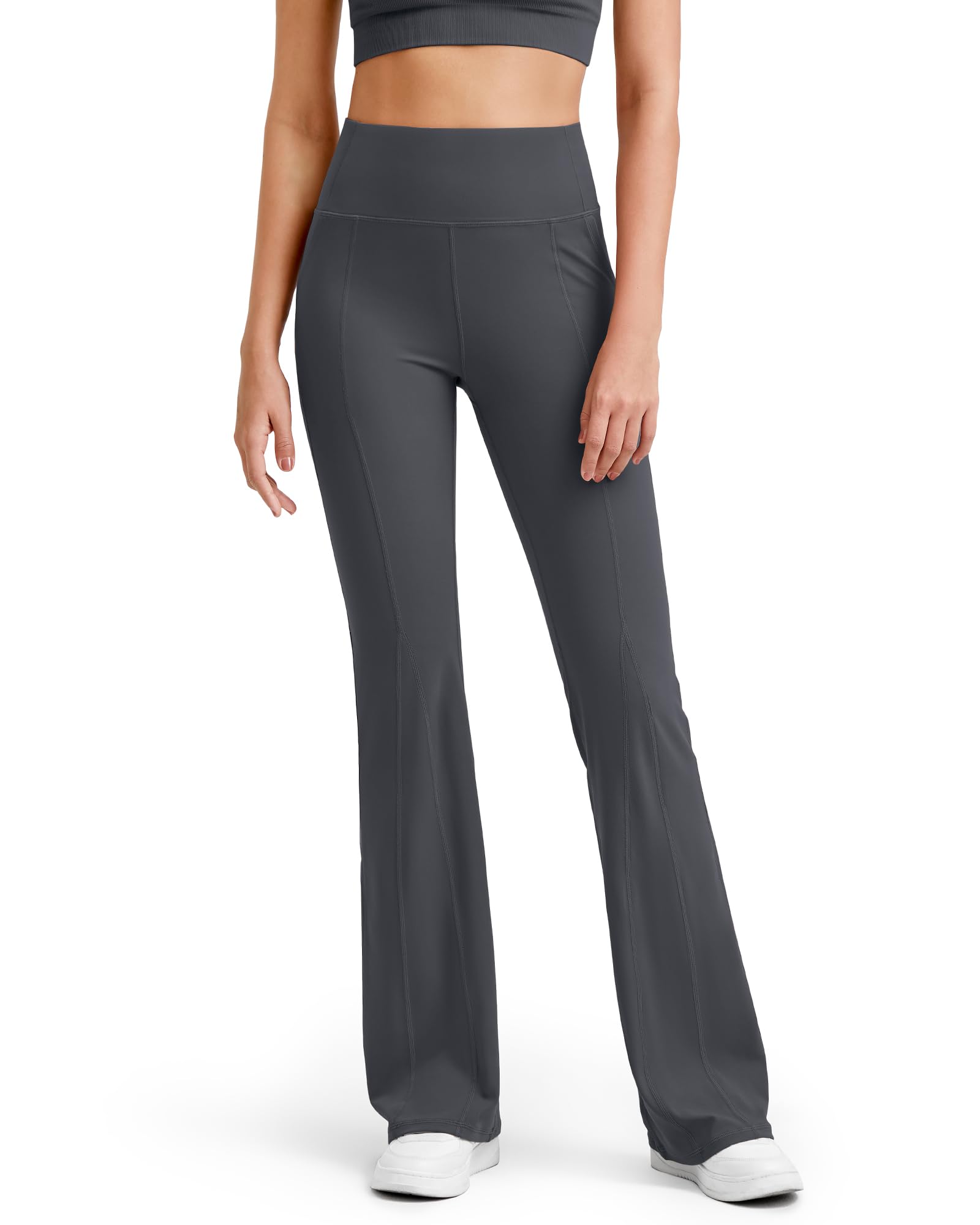 G4Free Wide Leg Leggings Flare Pants for Women Yoga Casual Lounge Pants Flared Gym Athletic Leggings (Deep Grey,L,29'')