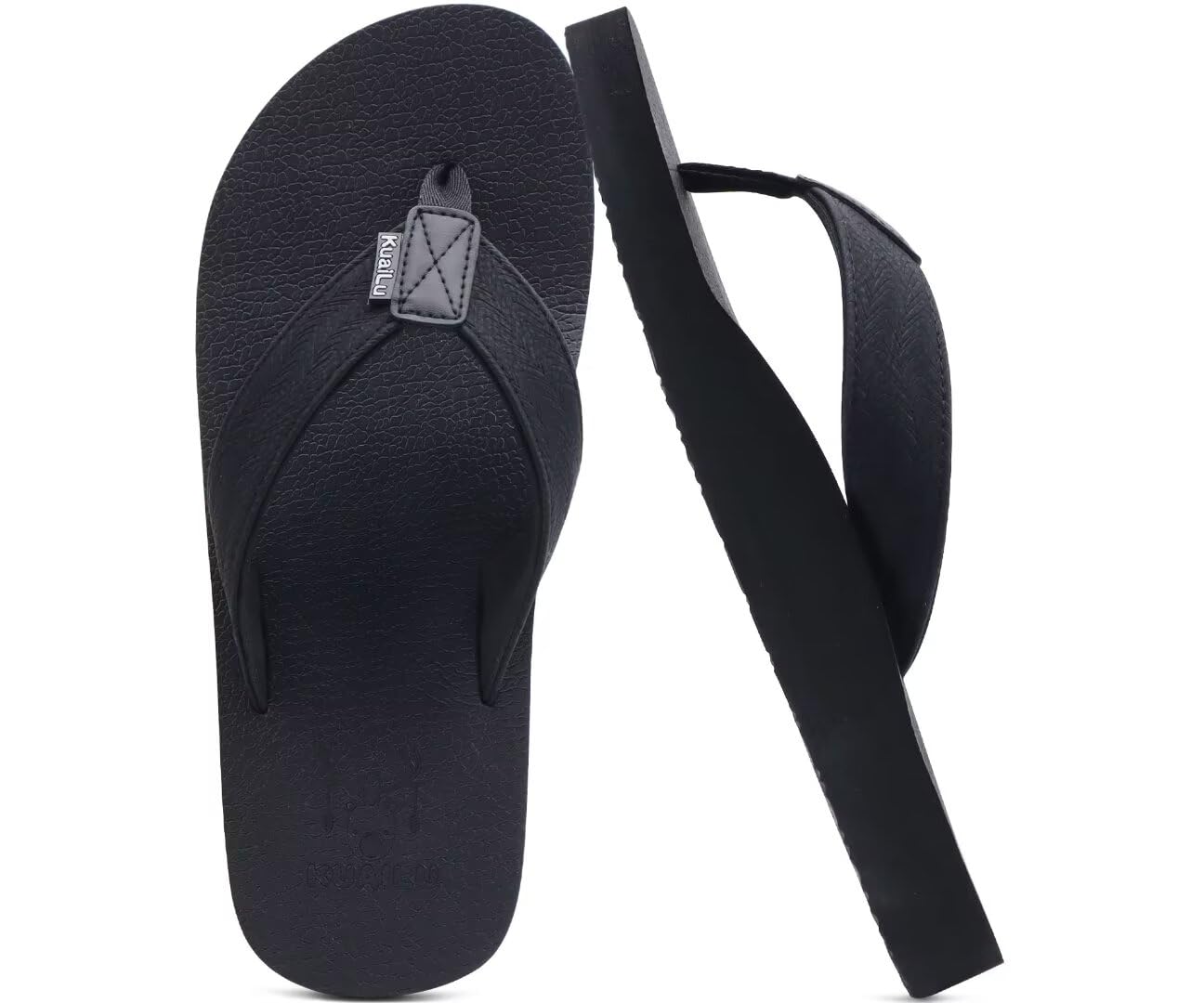KuaiLu Men's Yoga Mat Leather Flip Flops with Arch Support Comfortable Cushion Walking Thong Sandals Slip On Indoor Outdoor