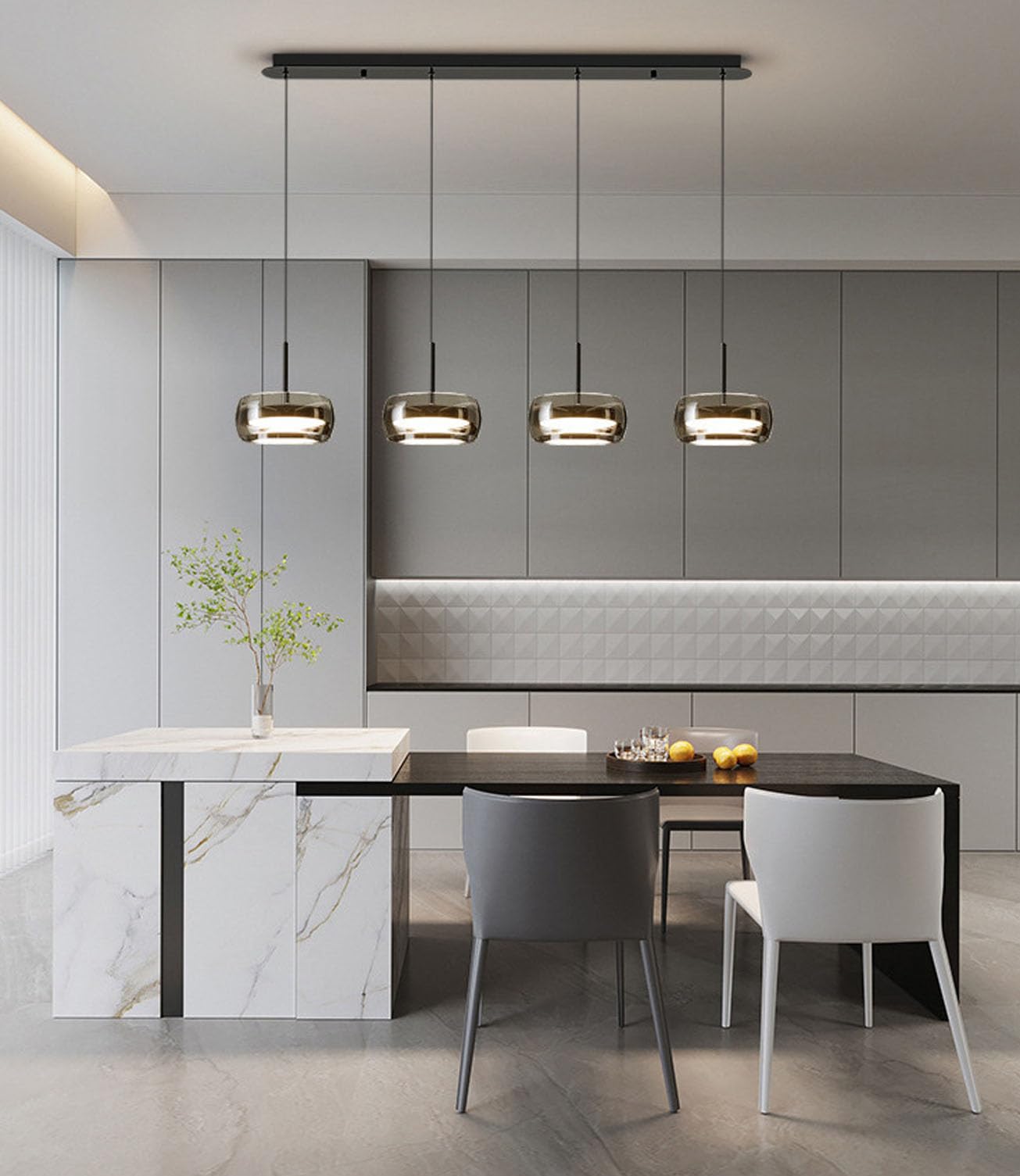 Bellastein Moderne LED Pendelleuchte Kristall Glas Hängelampe Esstischlampe, Led Hängeleuchte Dimmbar Mit Fernbedienung, Höhenverstellbar für Kücheninsel Büro Esszimmer Küche Deckenlampe (4-Lichter)