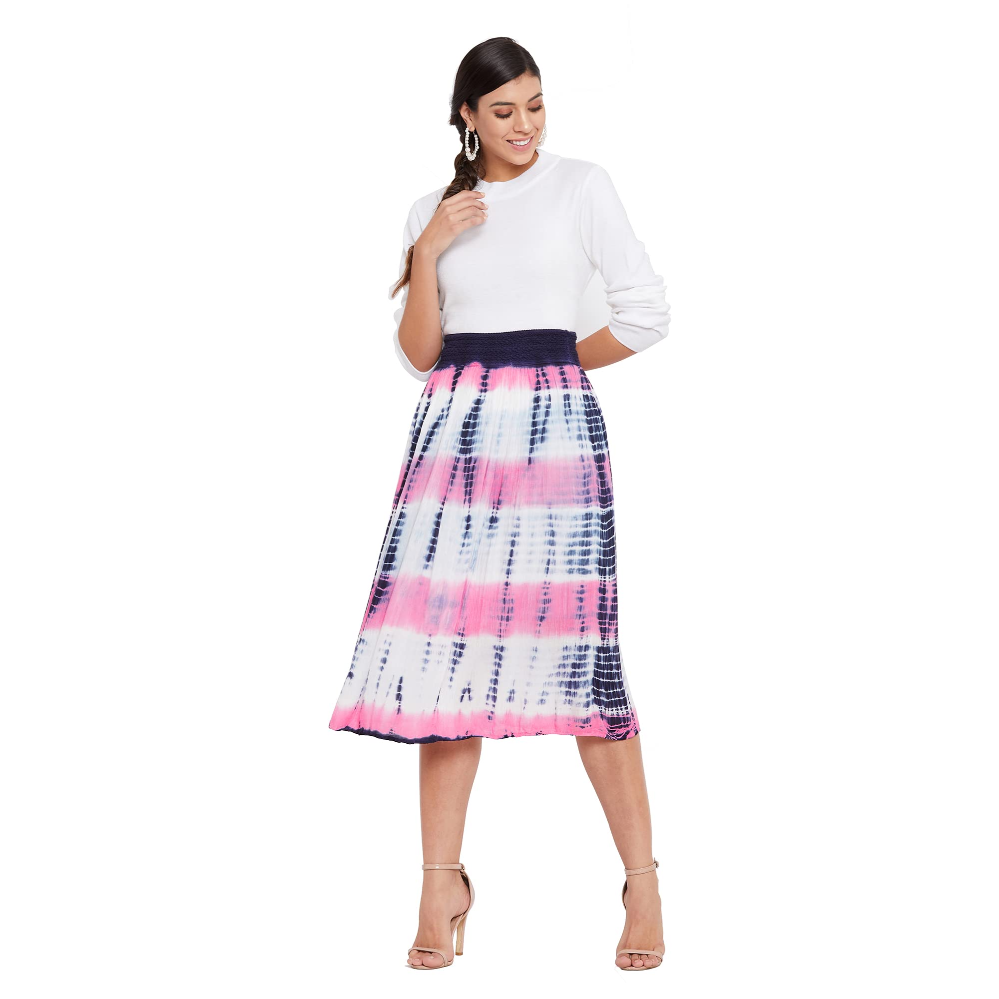 Oussum Women A Line Skirts Casual Lightweight Beach Swing Fancy Rayon Dress for Ladies Elastic Waisted Midi Flowy Skirt