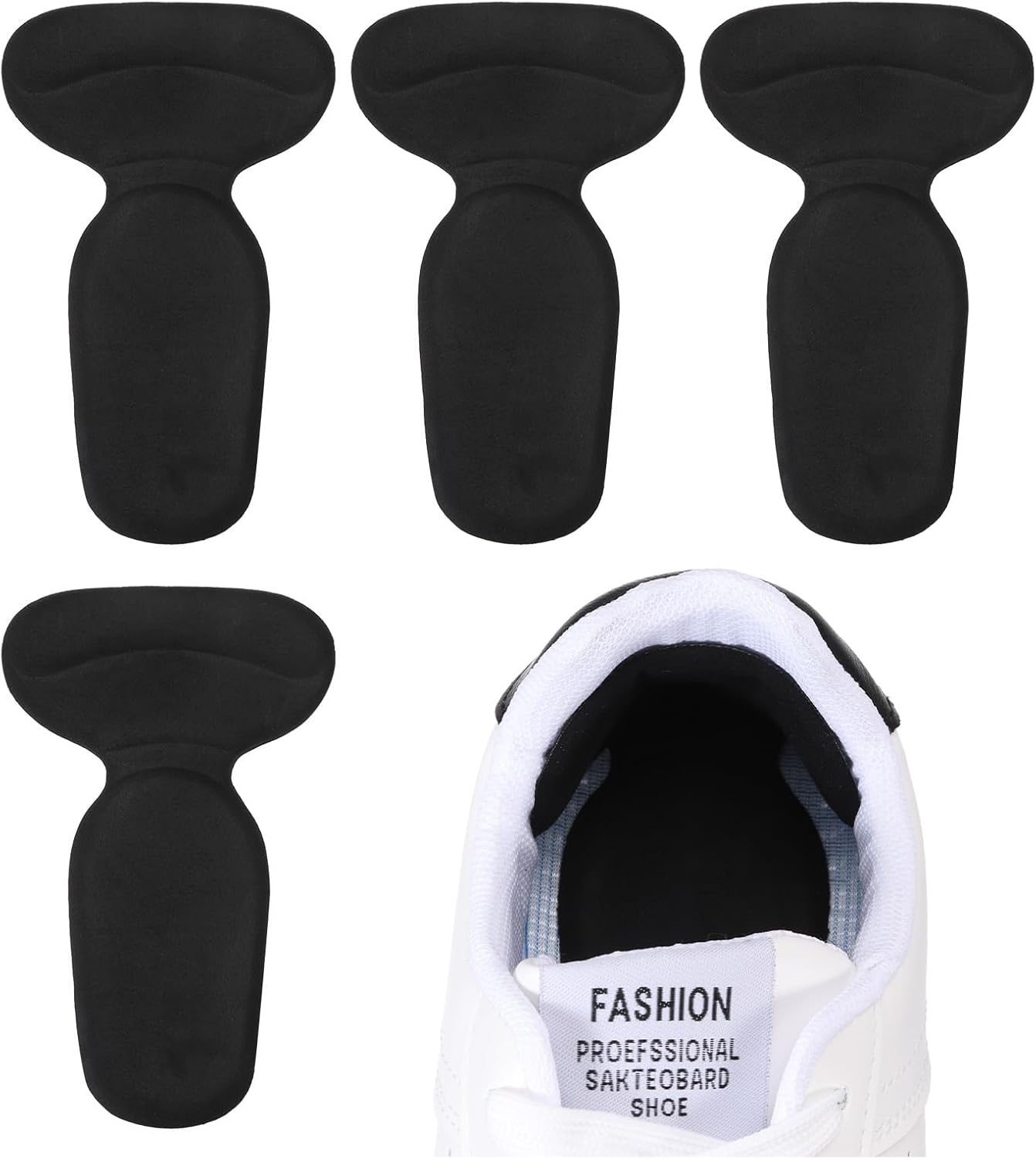 PATIKIL T-Shape Heel Pads, 2 Pairs Heel Grips Liner Cushion Pads Inserts High Heel Comfort Pads Anti Slip Back of Heel Cushion for Shoes Women Men Too Big, Black