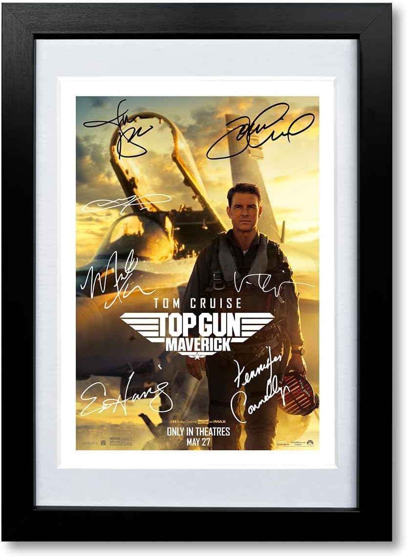 Mounted Gifts Trading A4 Framed & Mounted Top Gun Maverick Cast Signed Movie Poster Autograph A4 Photo Print Framed Memorabilia Gift 2022 Film Tom Cruise (A4 Framed & Mounted)
