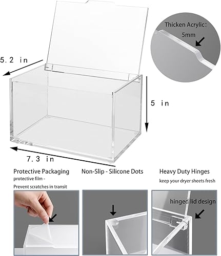 Miniatura 5 de rejomiik Contenedor Transparente de Hojas para Secadora de Acrílico Grueso para Organización y Almacenamiento de la Lavandería, Dispensador para