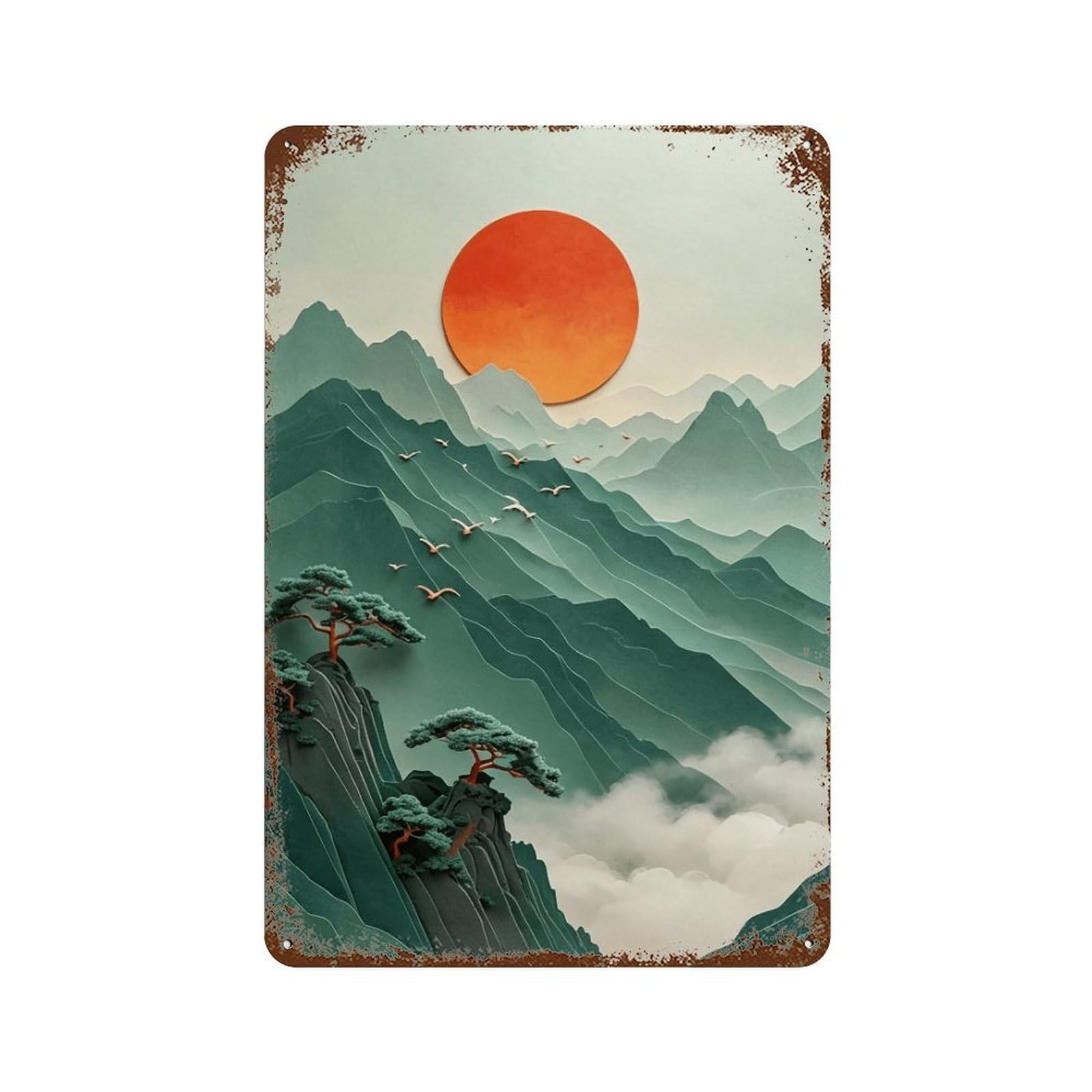 WUJHGRSG Eastern Tiered Misty Peak Sunset Motif 01 Wall Art Retro Iron Vintage Metal Tin Sign Poster Modern Decor for Home Cofffee Club Bar Shop Style 30x20cm
