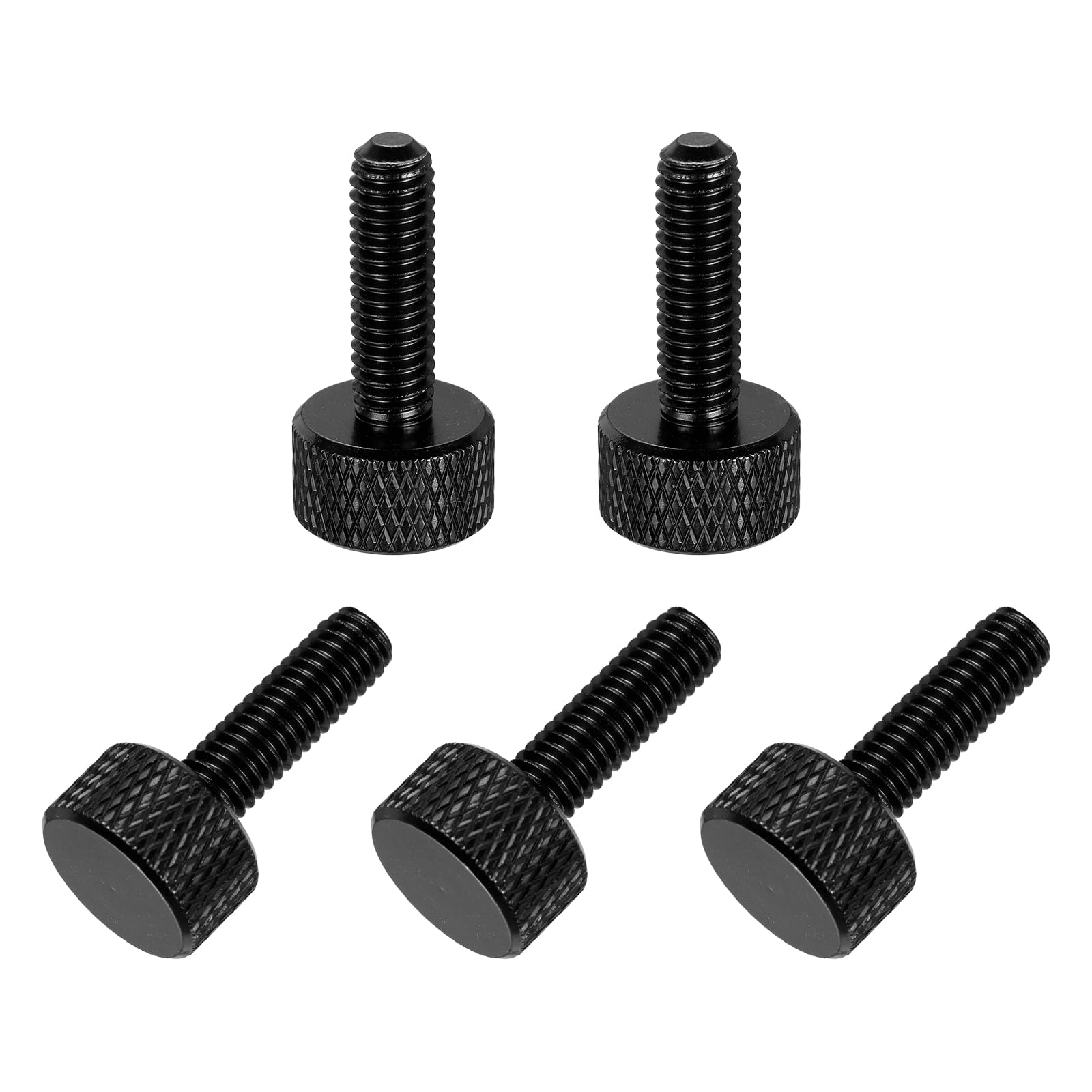 sourcing map 5 Pcs M6x20mm Flat Head Knurled Thumb Screws, Solid Aluminum Alloy Fully Threaded Thumbscrew Bolts Fasteners for PC Computer Cases Graphics Card, Black