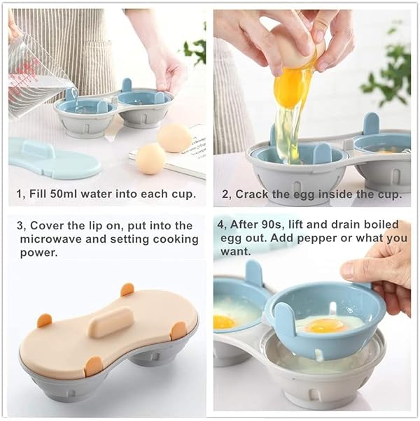 Egg Poacher Microwavable, Egg Steam with Measure Cup Dishwashable, Egg Maker Poached Egg Steamer Kitchen Gadget by KICOFIT - Image 3