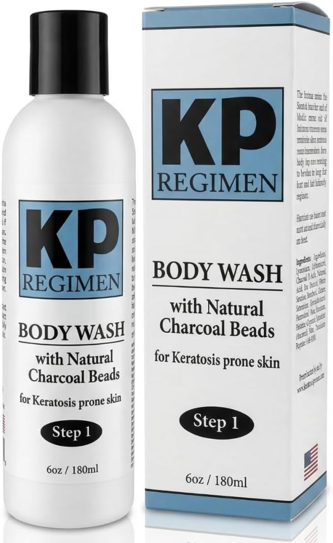 Keratosis Pilaris Exfoliating Face & Body Cleanser Wash with Natural Charcoal Beads Plus Essential Oils, Exfoliate Back & Butt skin bumps, Get Rid of Rough Skin & Red Bumps 6 oz