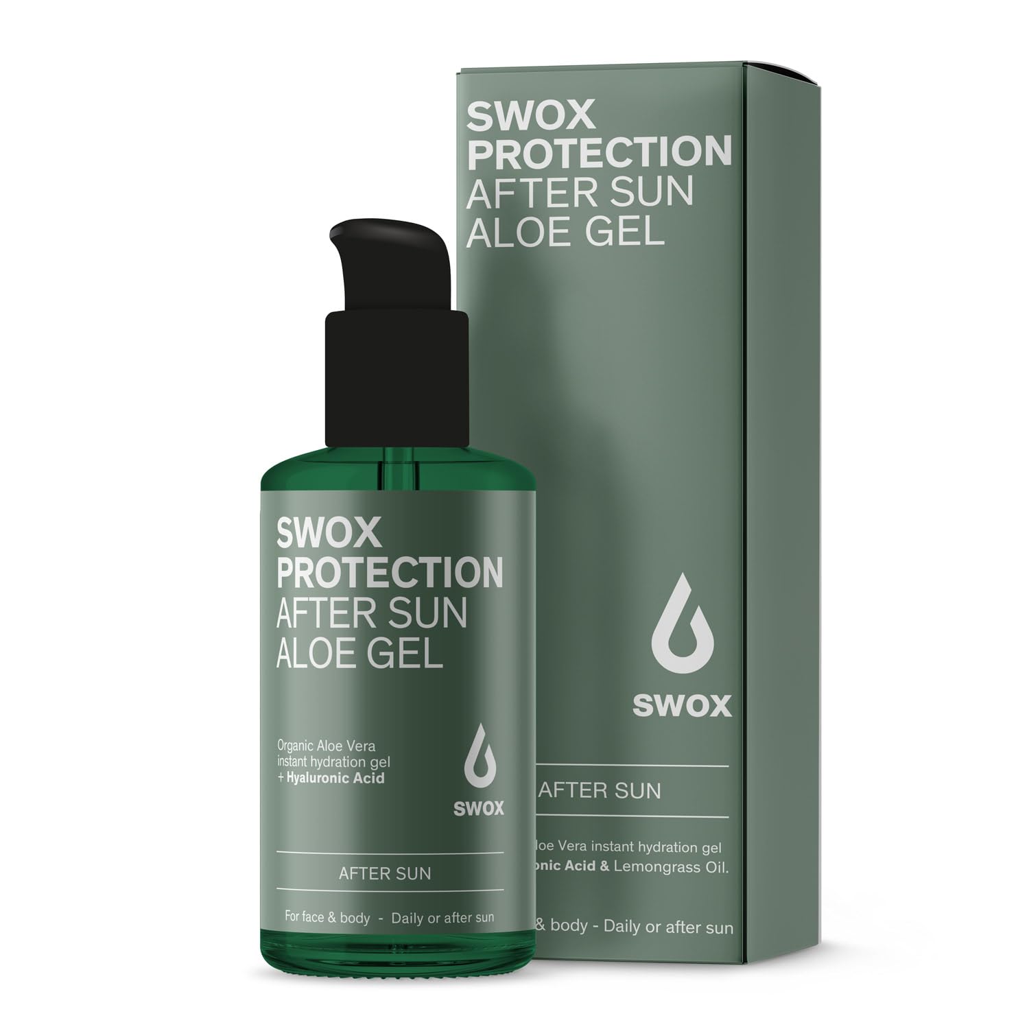 SWOX Protection After Sun Aloe Gel - Kühlende Feuchtigkeitspflege für sonnenbeanspruchte Haut - Dermatest EXCELLENT - Feuchtigkeitsspende Tagespflege mit Hyaluronsäure und Bio Aloe Vera - 100 ml