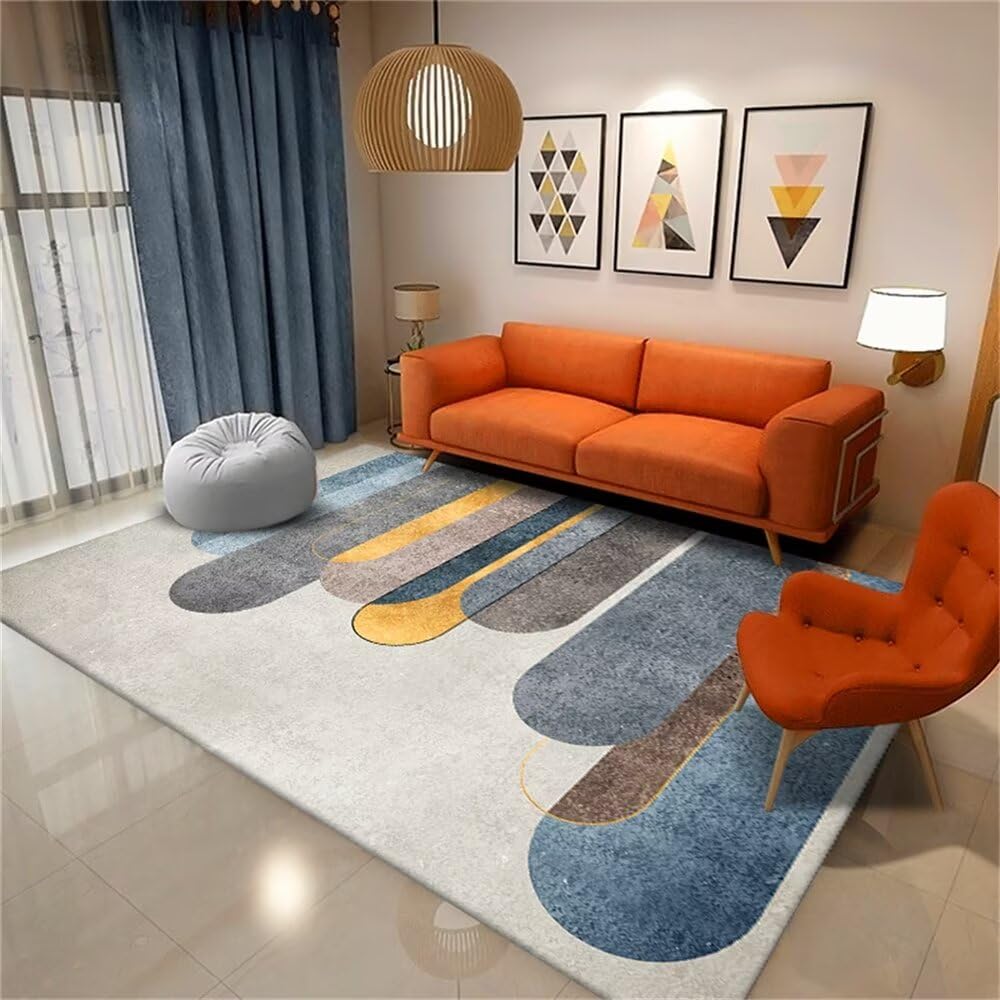 Tapis de salon gris-bleu au design géométrique irrégulier 120x170cm