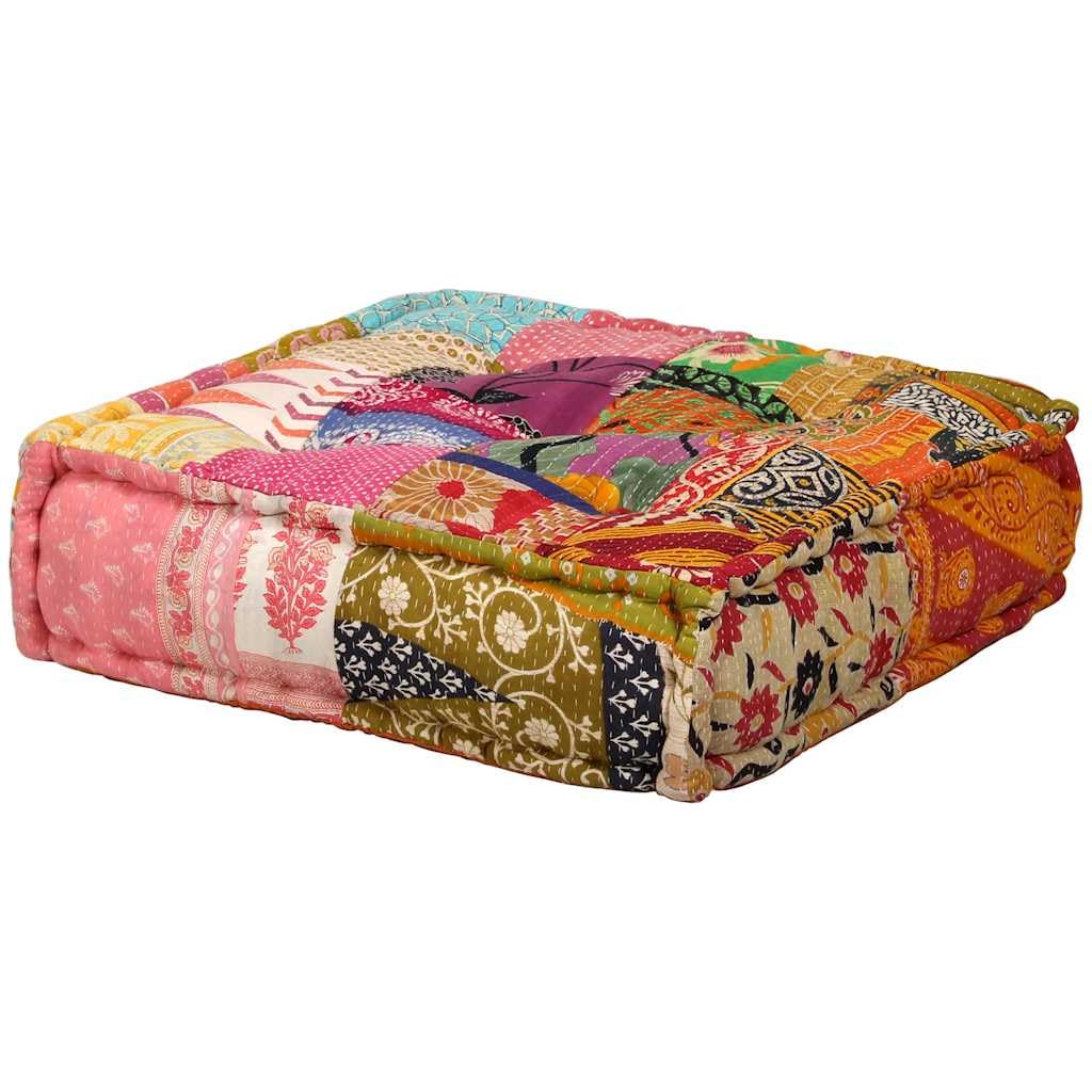 SYDE Puf Modular 2 Plazas Tela Patchwork Algodon | Convertible en sofa o cama, cojines decorativos, max 110 kg por asiento, estilo unico