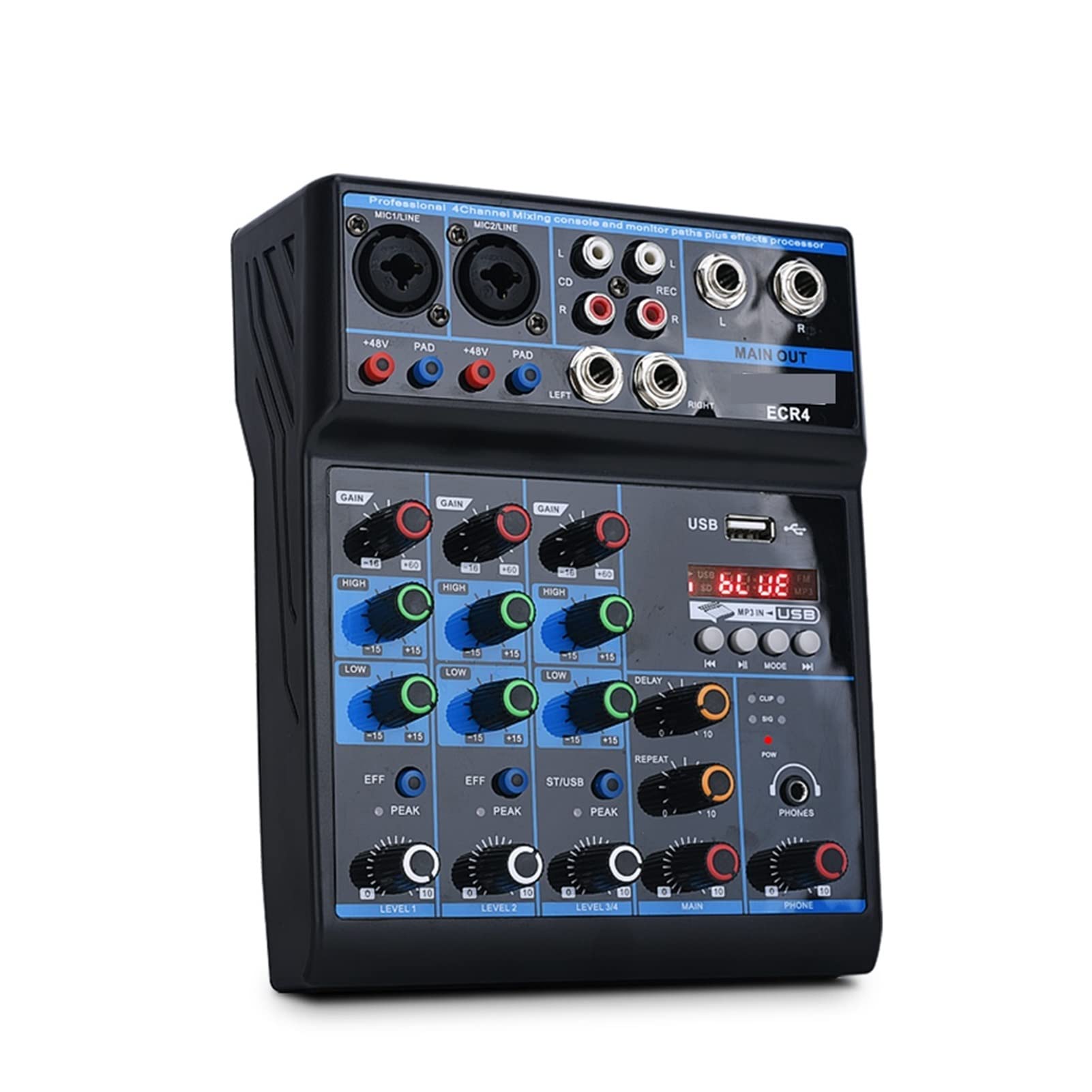 Attrezzatura per DJ per Feste Mixer Audio con Scheda Audio a 4 canali Stereo miscelazione Console Bluetooth Compatibile USB for PC Riproduzione del Record del Computer(White)
