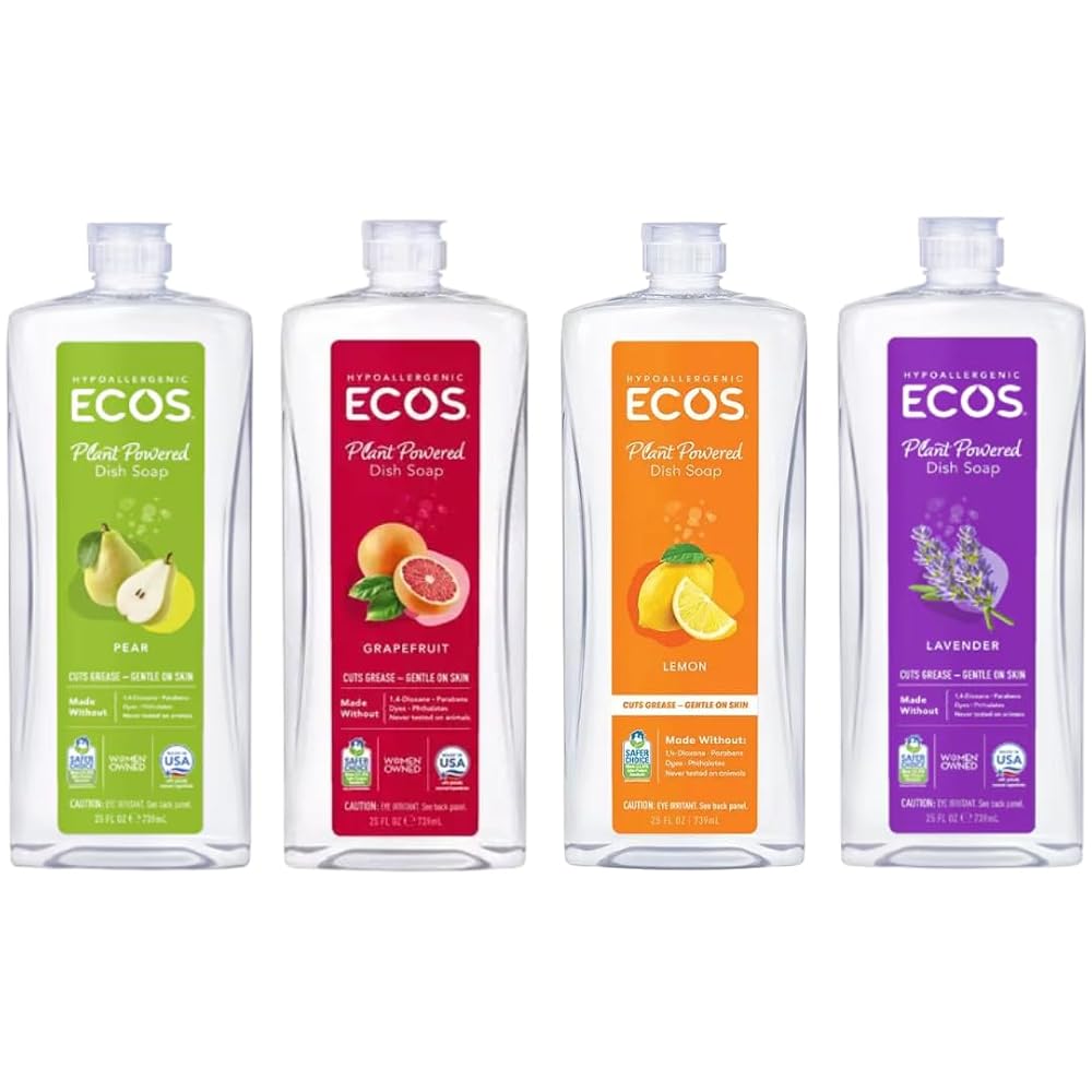 ECOS Plant Based Dish Soap Variety Pack — Natural Dishwashing Liquid Cuts — 25 oz