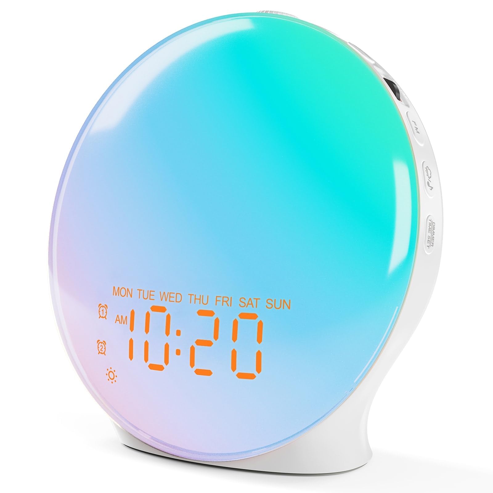 JALL Full Screen Wake Up Light Sunrise Alarm Clock for Bedroom, White Noise Machine for Hard of Hearing, 25 Natural Sounds, Double Alarm, FM Radio, 17 Dimmable Colours, Bluetooth Speaker