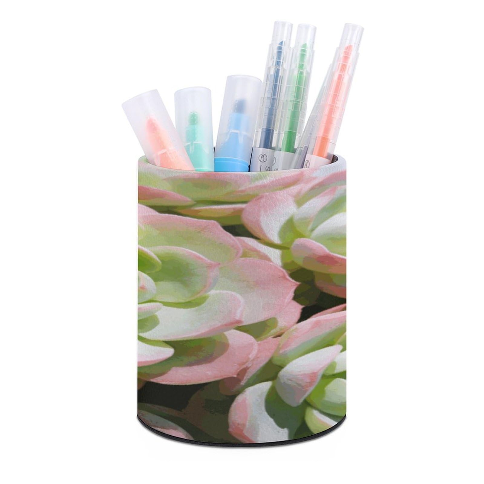LZQPOEAS - Watercolor Pencil Holder Succulent Plants Pencil Holder for Desk Organizer Modern Minimalist Pencil Case PU Leather Pencil Holder