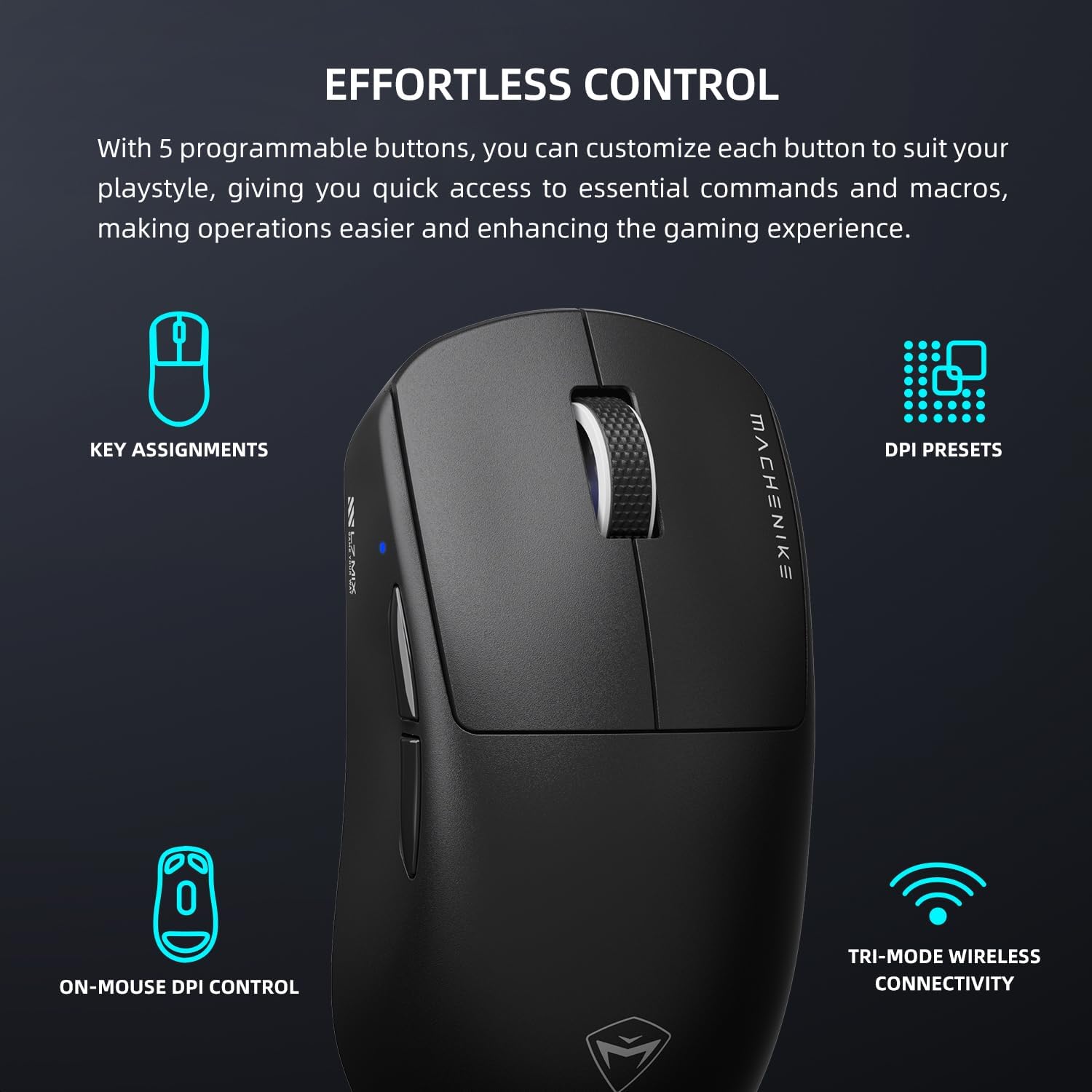 Machenike L7 Mix Wireless Gaming Mouse with RGB Backlit,26,000 DPI,PAW3395 Sensor,Ultra-Lightweight,Programmable Buttons,Long Battery Life,White Mouse Gaming for Laptop,PC,Mac