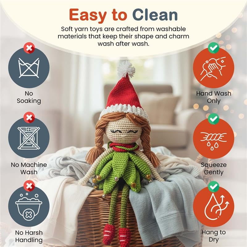 Image of Happy Threads Handmade Crocheted Elf Doll - 12 Inch | Festive Holiday Soft Toy | Cute Amigurumi Plush Decoration | Kids Gift, Home Decor Ornament and Gifting Item