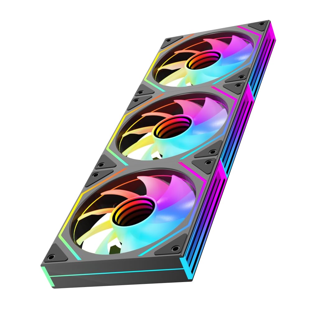 Prism4 Ultra 120mm ARGB PC Case Fan - Dual Infinite Mirror, Ultra-Quiet 9-Blade Design, Motherboard Sync & Daisy Chain, RGB Fans for Computer Case and Cooling(Black-3Pack)