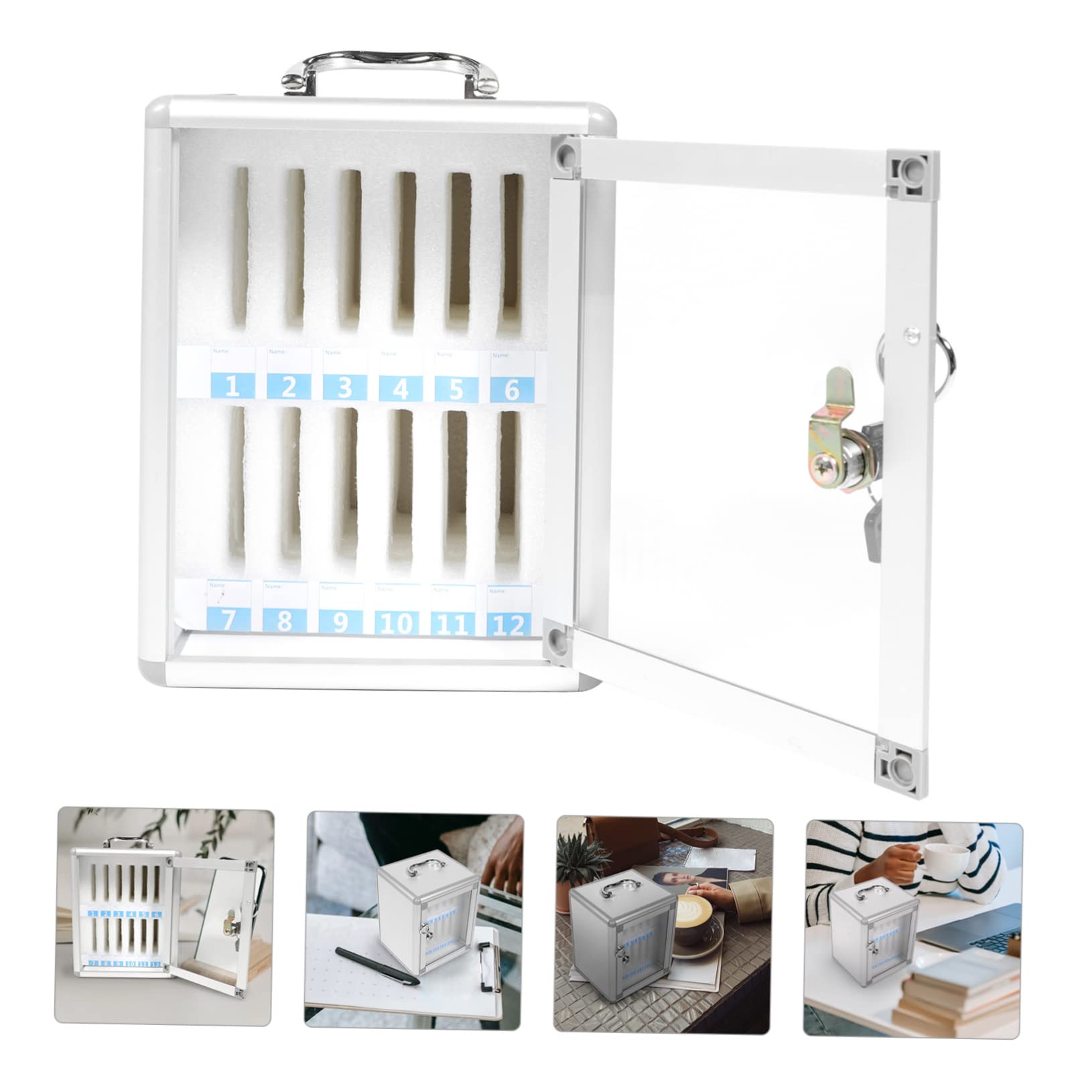 BCOATH 1pc Mobile Phone Safe Conference Office Phone Storage Calculator Holder Locking Storage Cabinet Mini Locker Desktop Stand Classroom Phone Holder Cell Phone Storage Aluminum Frame