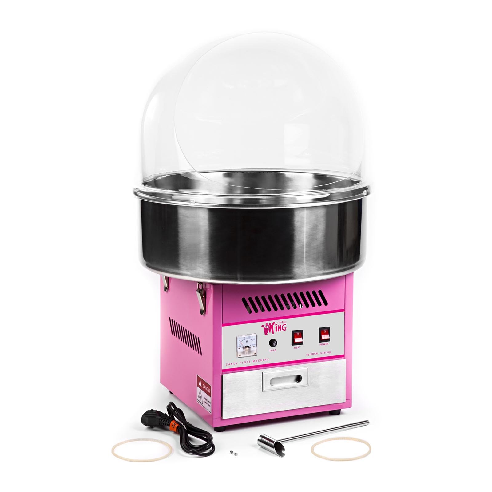 Royal Catering Machine à Barbe à Papa Professionnelle RCZK-1200E (diamètre de la cuve 52 cm, 1 200W, rendement horaire 1 portion/30-60 s, 52x52x50cm, avec Couvercle de Protection)