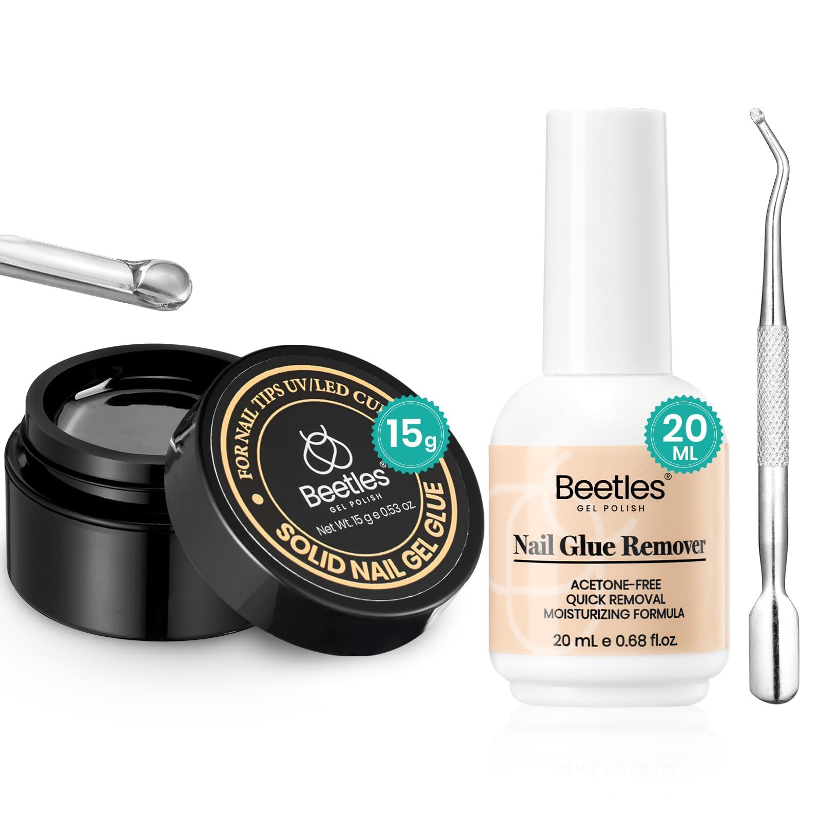 Beetles Solid Nail Glue Gel with 20ml Nail Glue Remover Set 15g for Press On Nails Acrylic Nails Tips U V Light Cured & Solid Glue Remover- Not for Uv