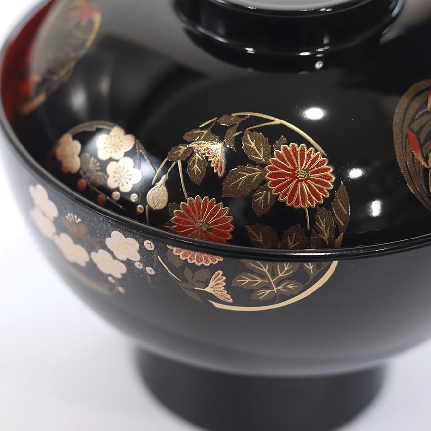 Amazon.co.jp: 雑煮椀 フタ付き 日本製 国産 会津漆器 雅花丸 黒