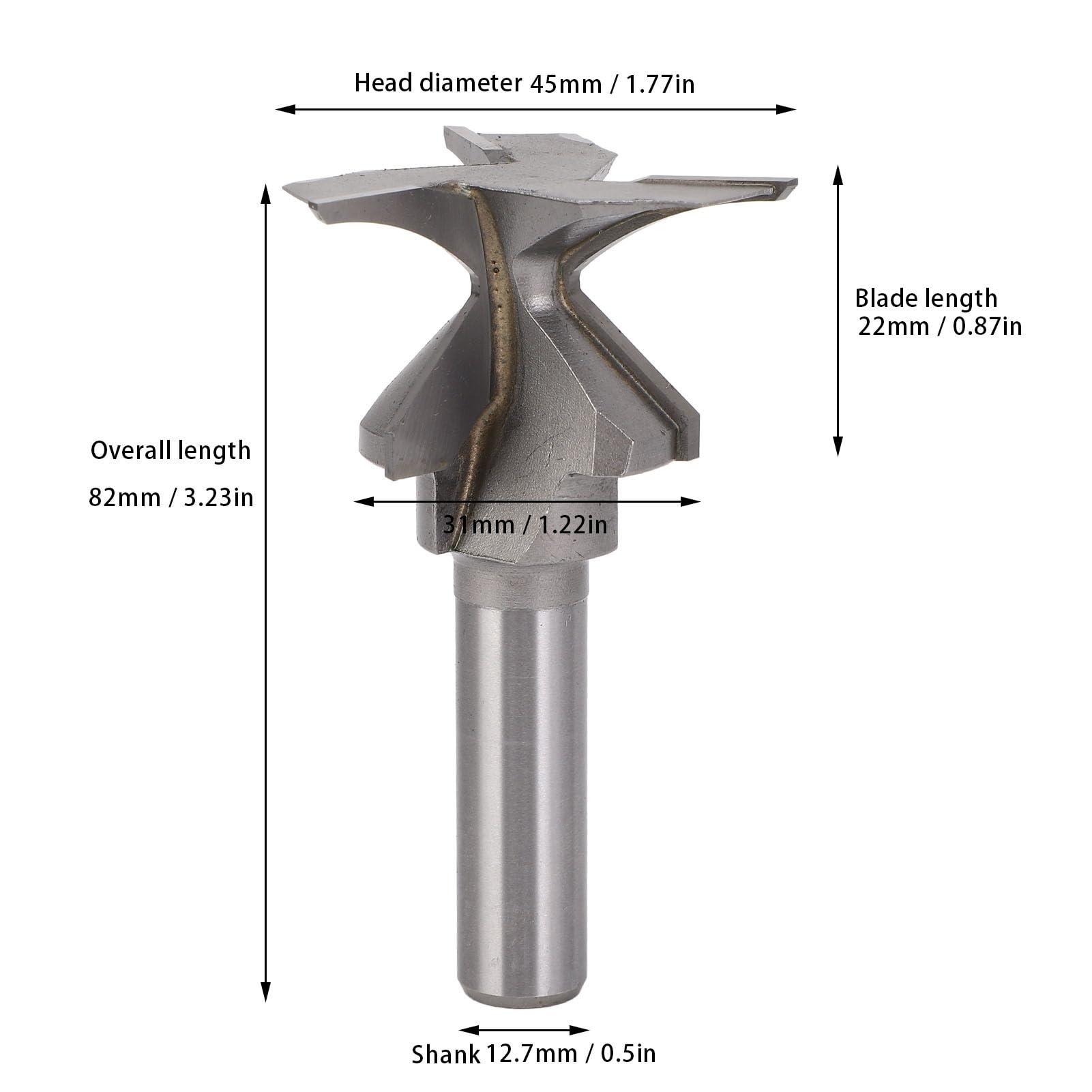 Punta per Fresatrice R30, Punta per Fresatrice per Formatura Integrata con Piegatura Ad a 3 Taglienti in Carburo Cementato, Gambo 1/2 Pollice, 16 a 30 Mm per Scanalatura