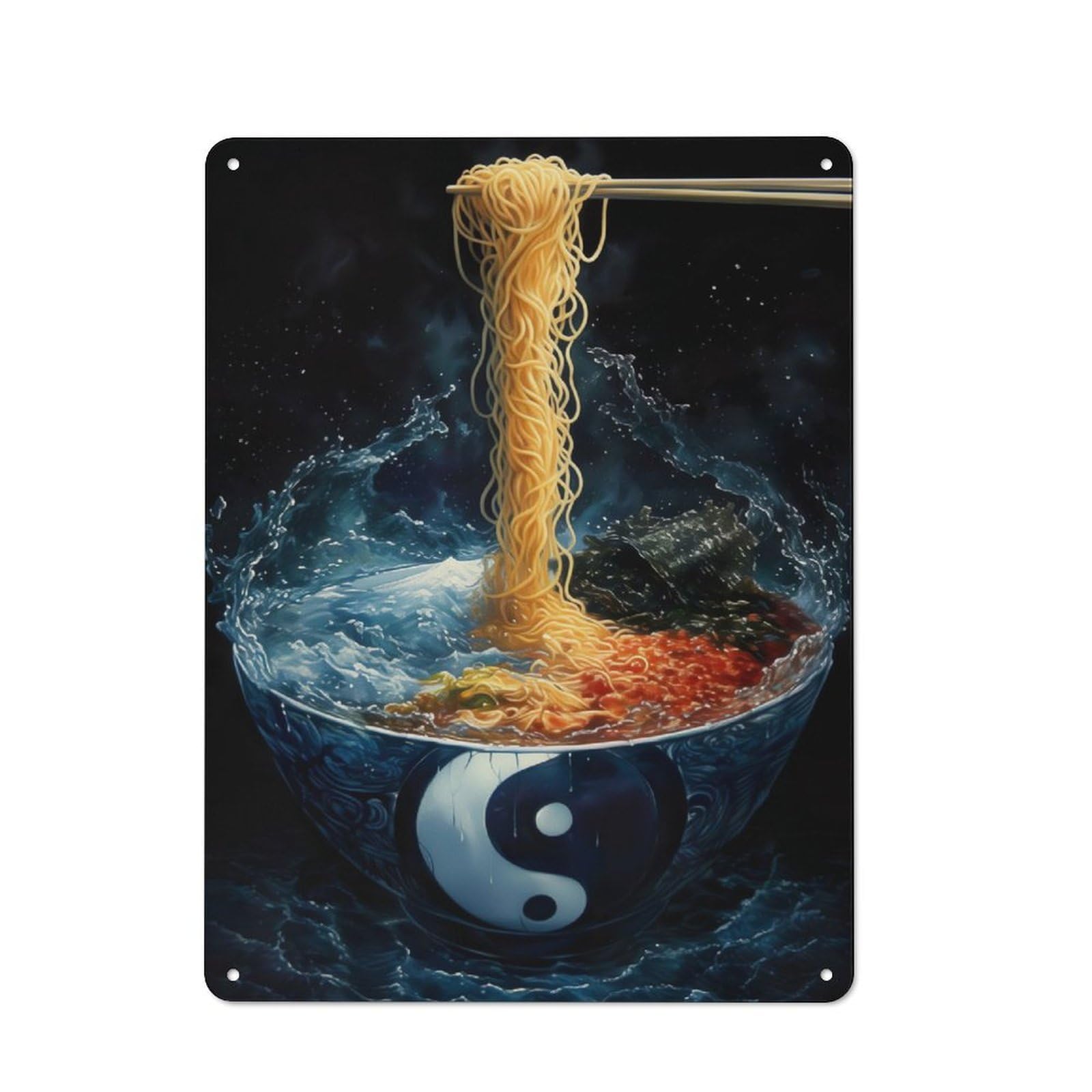 Junmoney Yin And Yang Ramen Metal Sign 40X30cm With For Pub Or Café, Retro Decor, Suited To Café Interior Fans