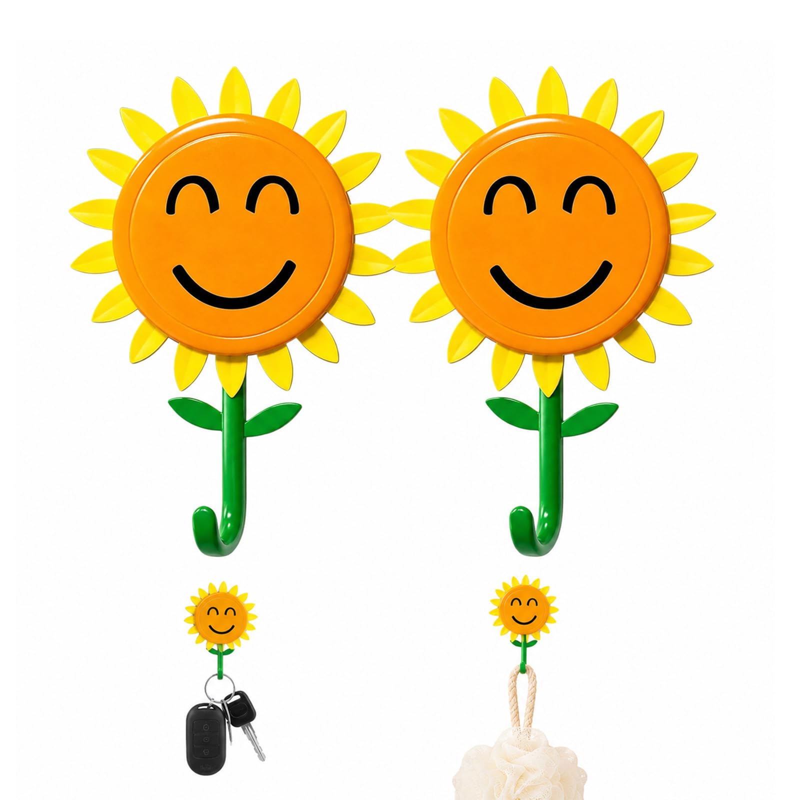 Sunflower Wall Hook, Retractable Smiley Sunflower Hook Self Adhesive (2Pcs)