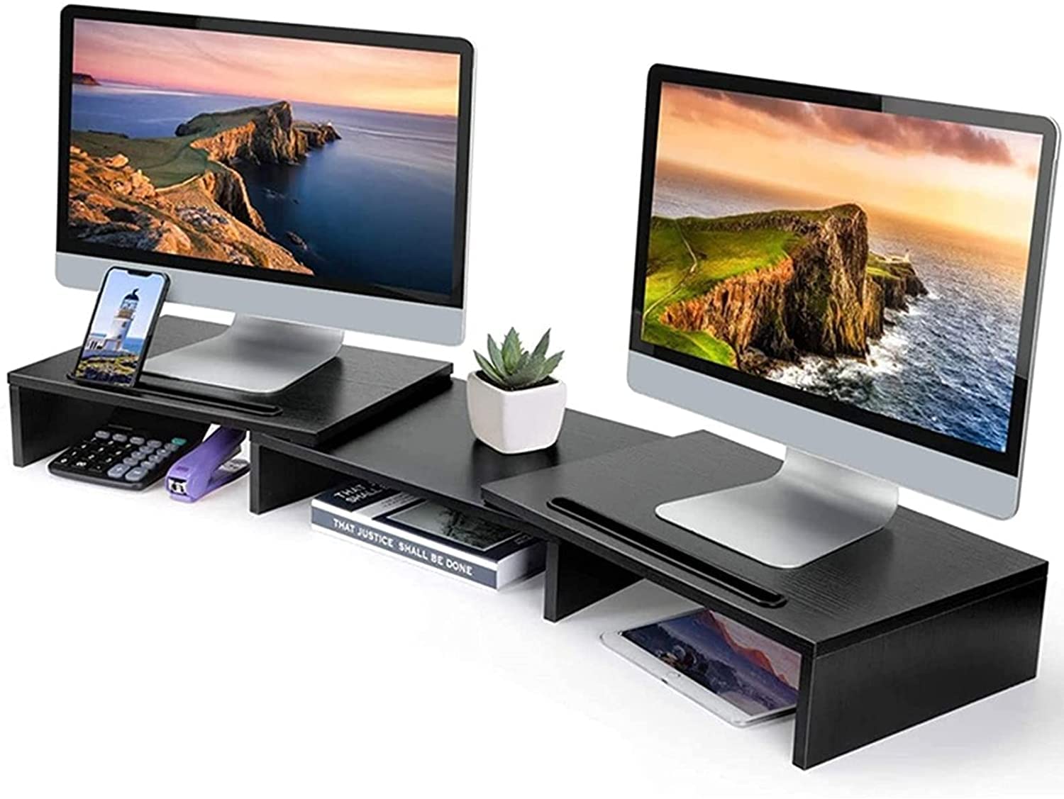 THMINS Dual Monitor Stand,Desk Accessories with Adjustable Length and